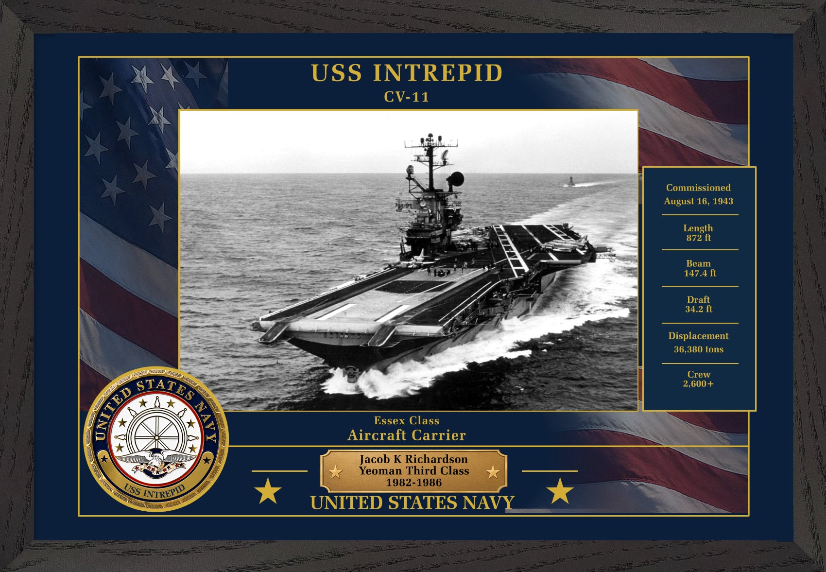 USS Intrepid CV-11 Framed Patriotic Photo