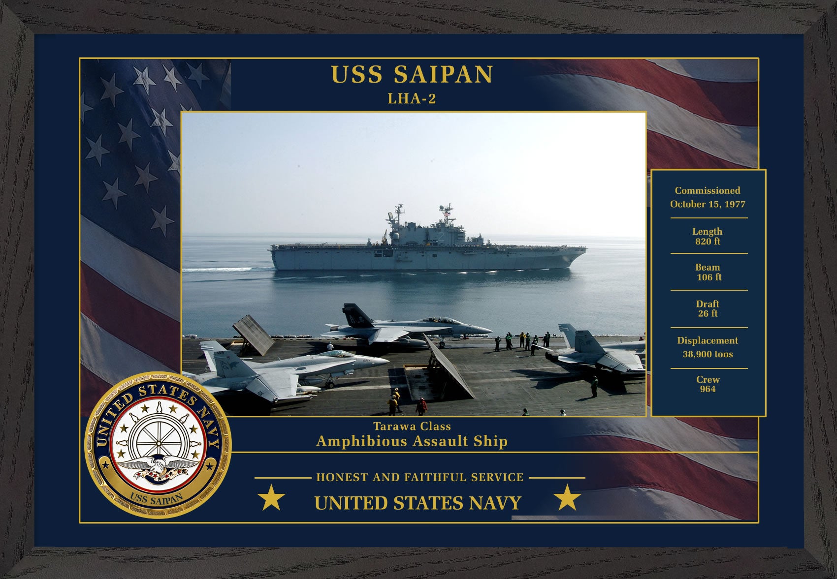 USS Saipan LHA-2 Framed Patriotic Photo