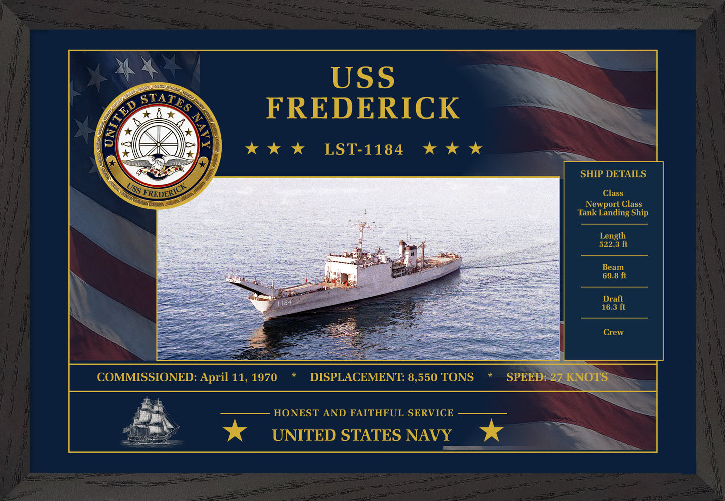USS Frederick LST-1184 Framed Patriotic Art