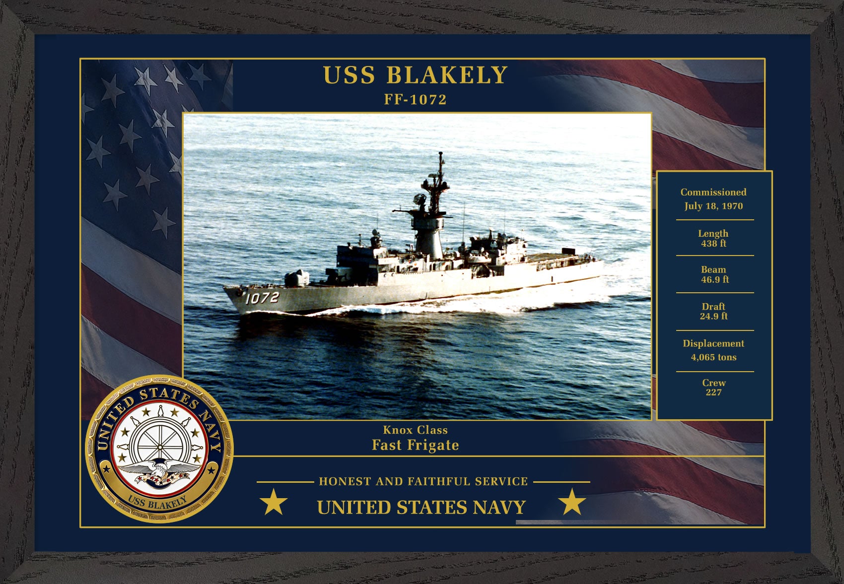 USS Blakely FF-1072 Framed Patriotic Photo
