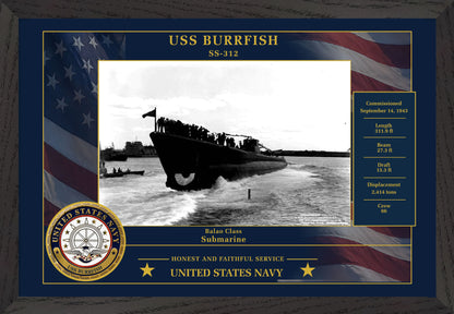 USS Burrfish SS-312 Framed Patriotic Photo