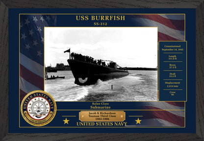 USS Burrfish SS-312 Framed Patriotic Photo