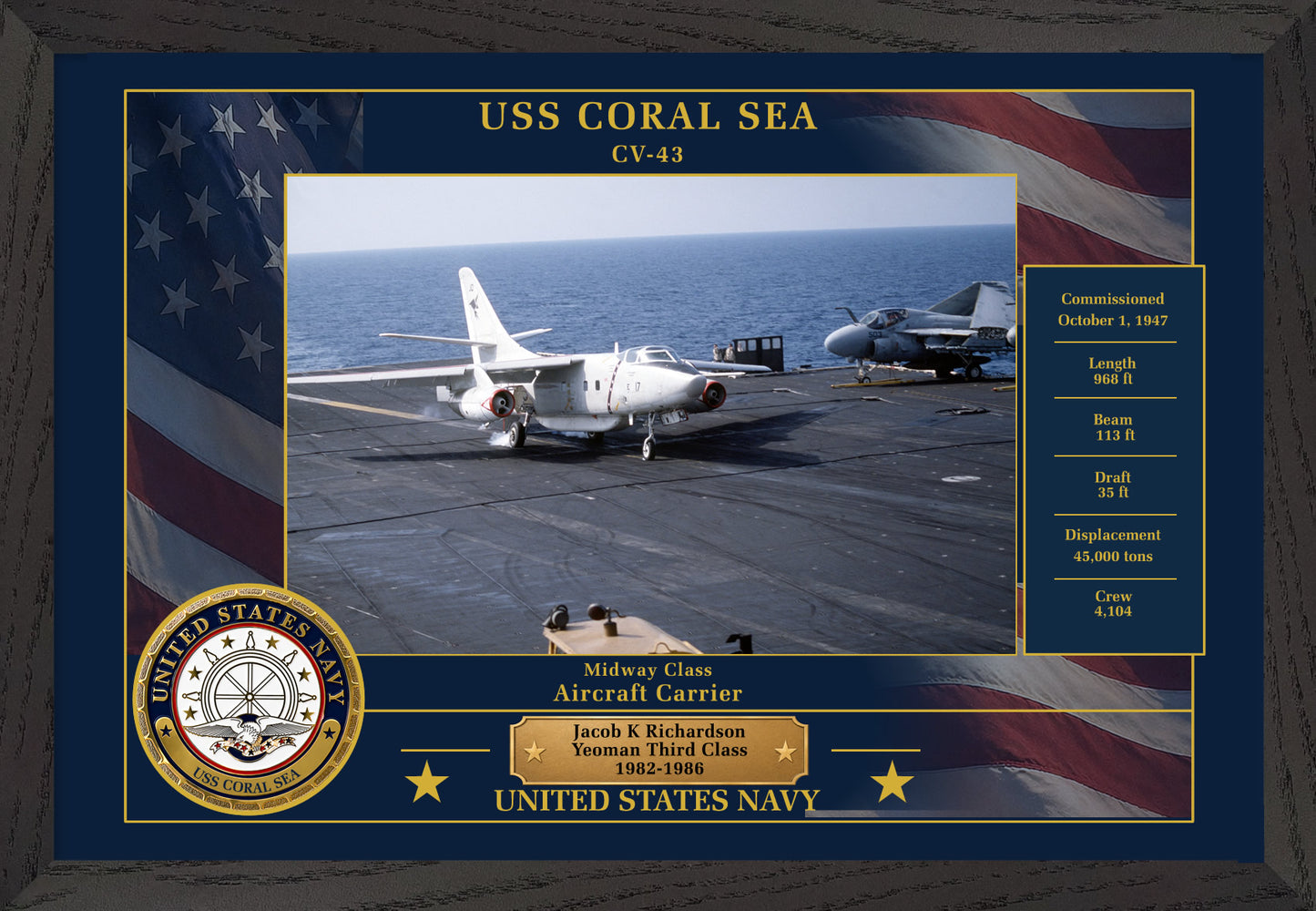 USS Coral Sea CV-43 Framed Patriotic Photo