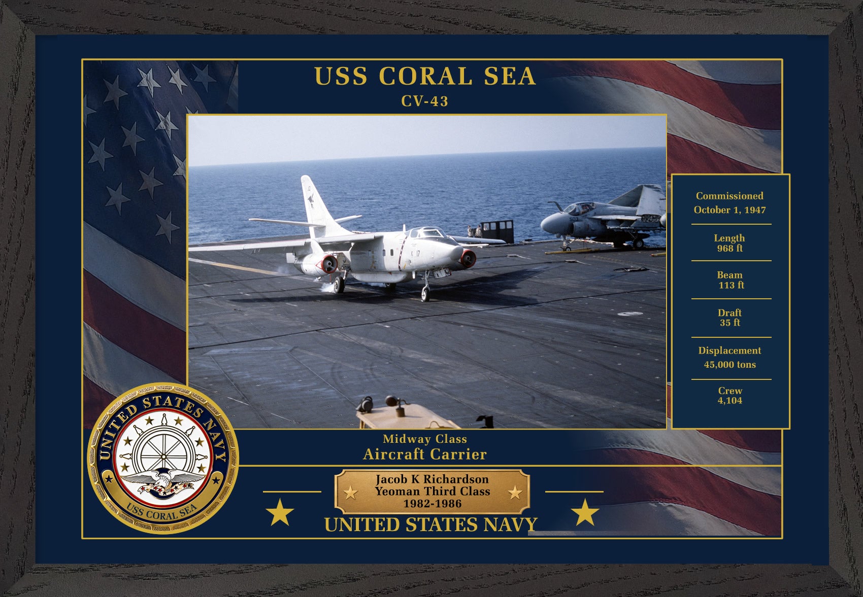 USS Coral Sea CV-43 Framed Patriotic Photo