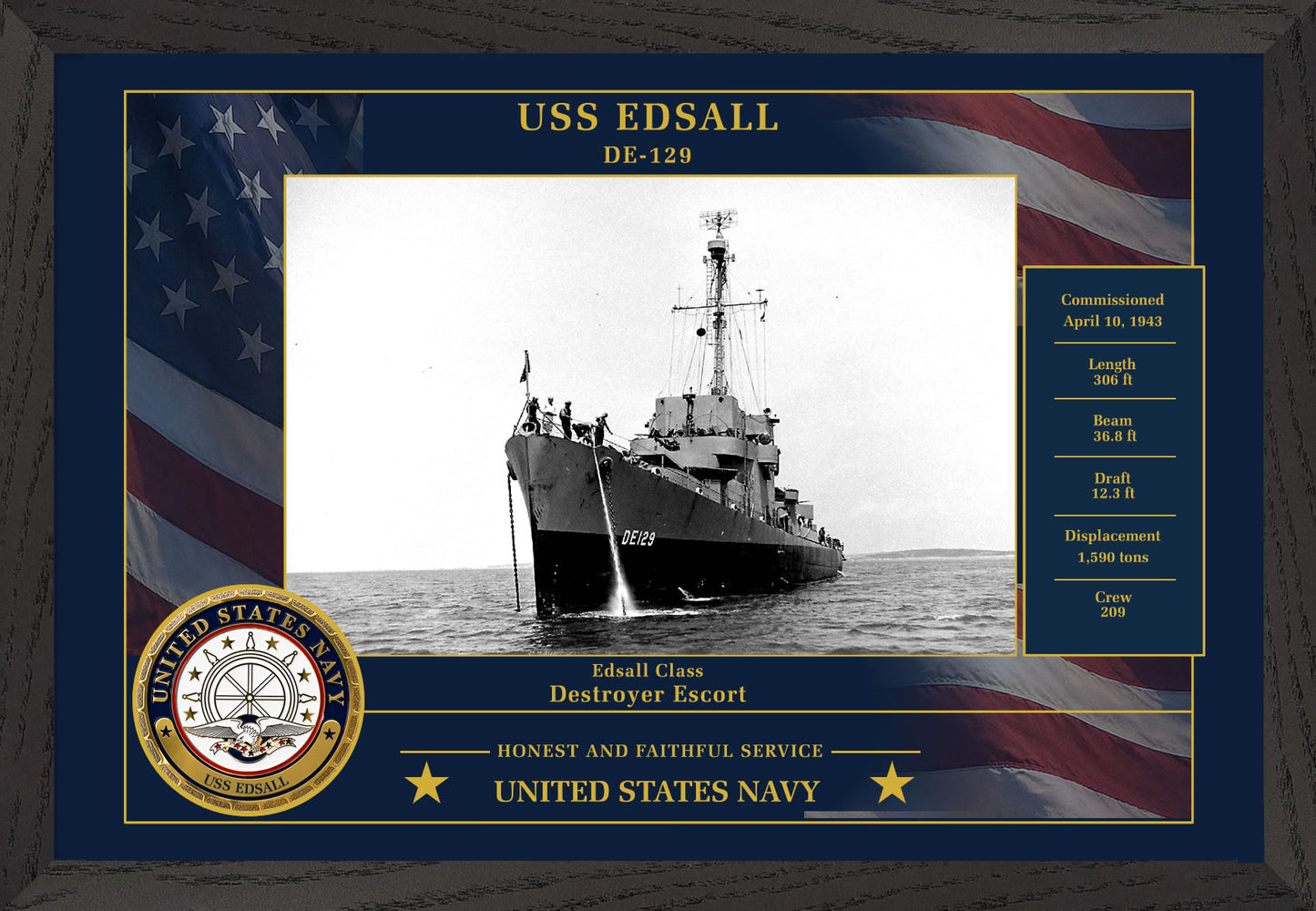 USS Edsall DE-129 Framed Patriotic Photo