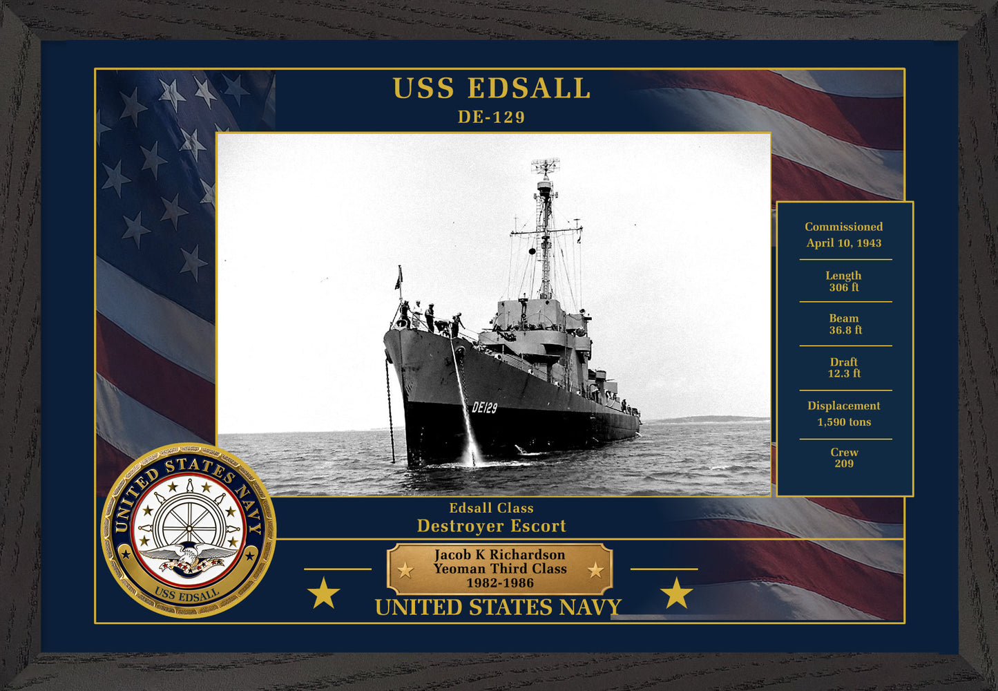 USS Edsall DE-129 Framed Patriotic Photo