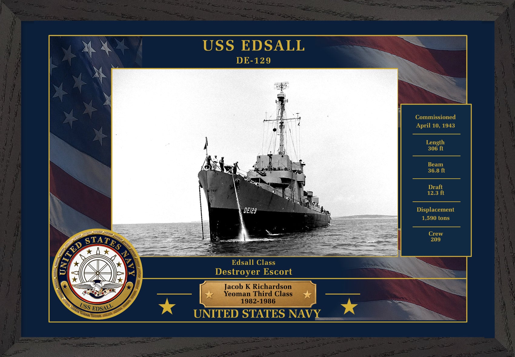 USS Edsall DE-129 Framed Patriotic Photo