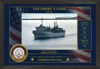 USS Emory S Land AS-39 Framed Patriotic Photo