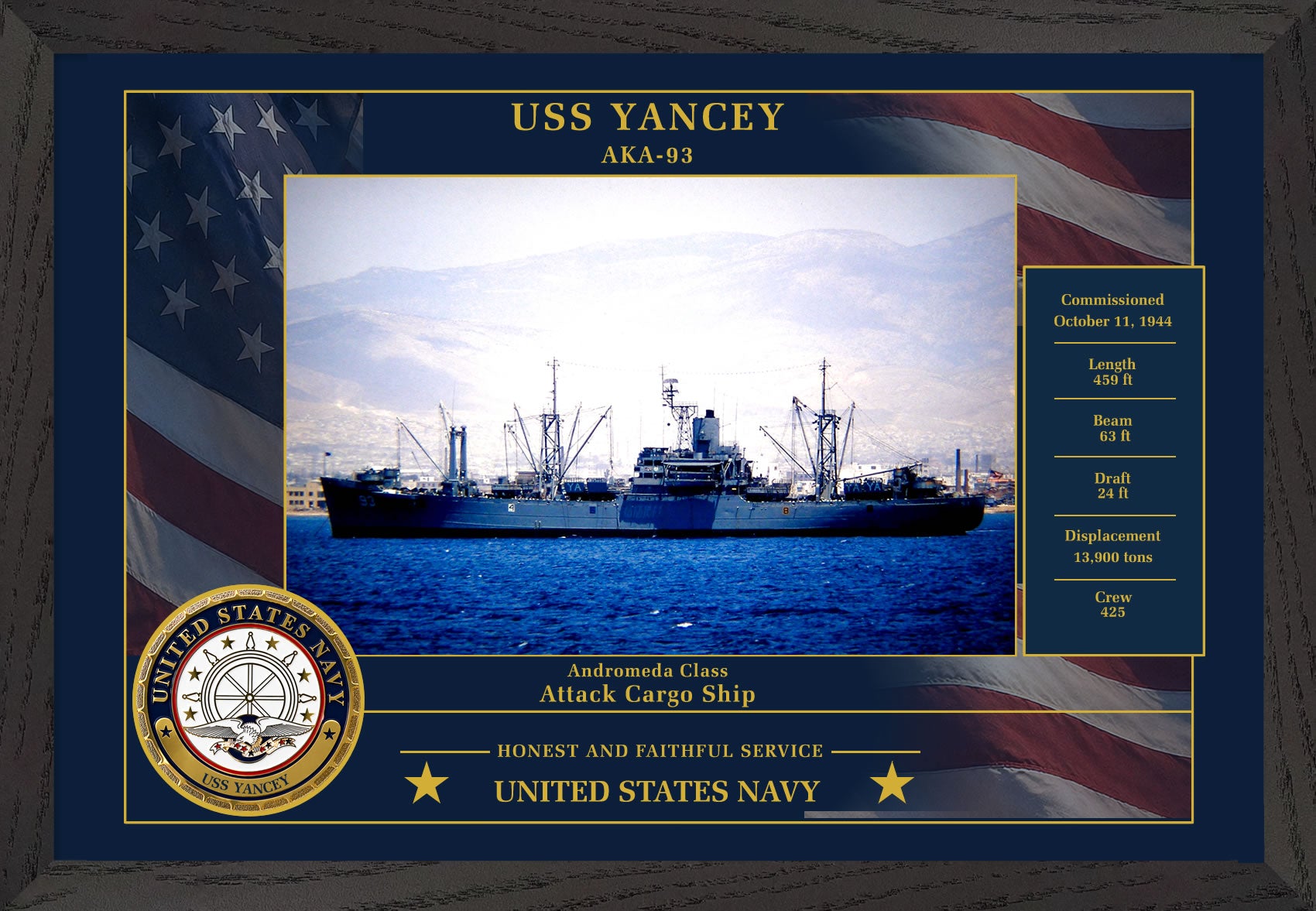 USS Yancey AKA-93 Framed Patriotic Photo