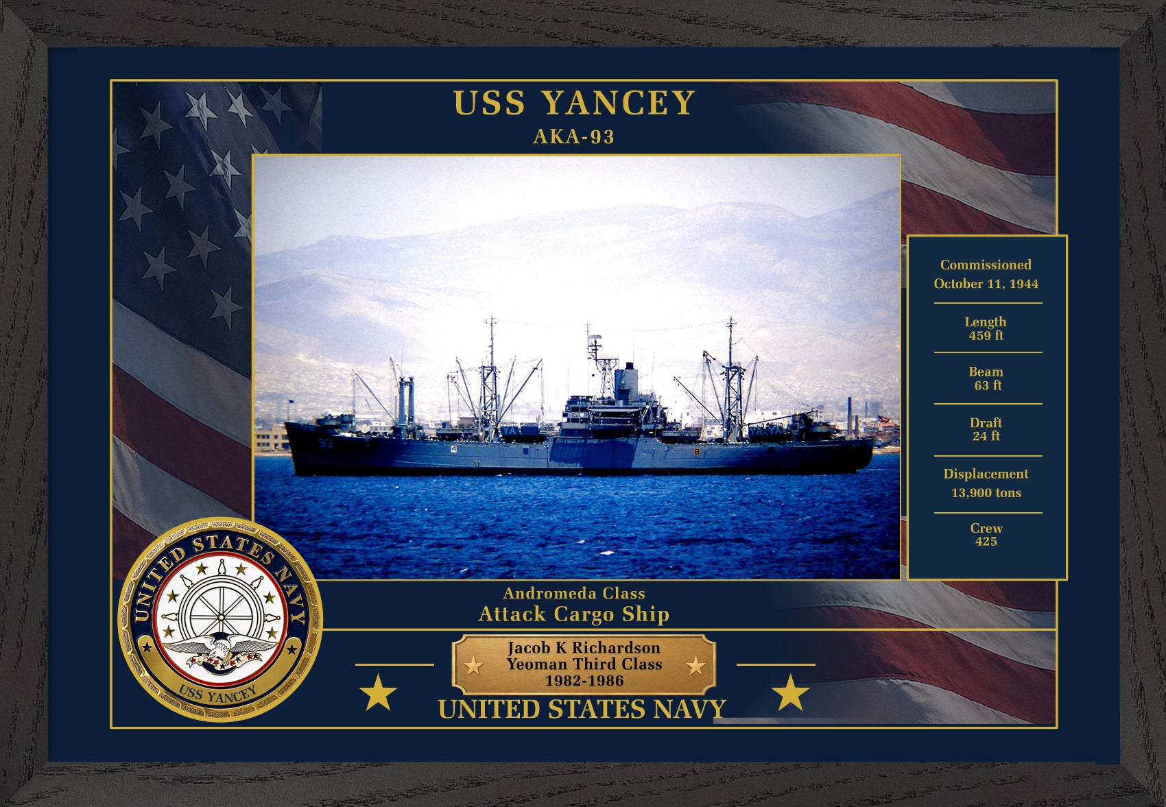 USS Yancey AKA-93 Framed Patriotic Photo