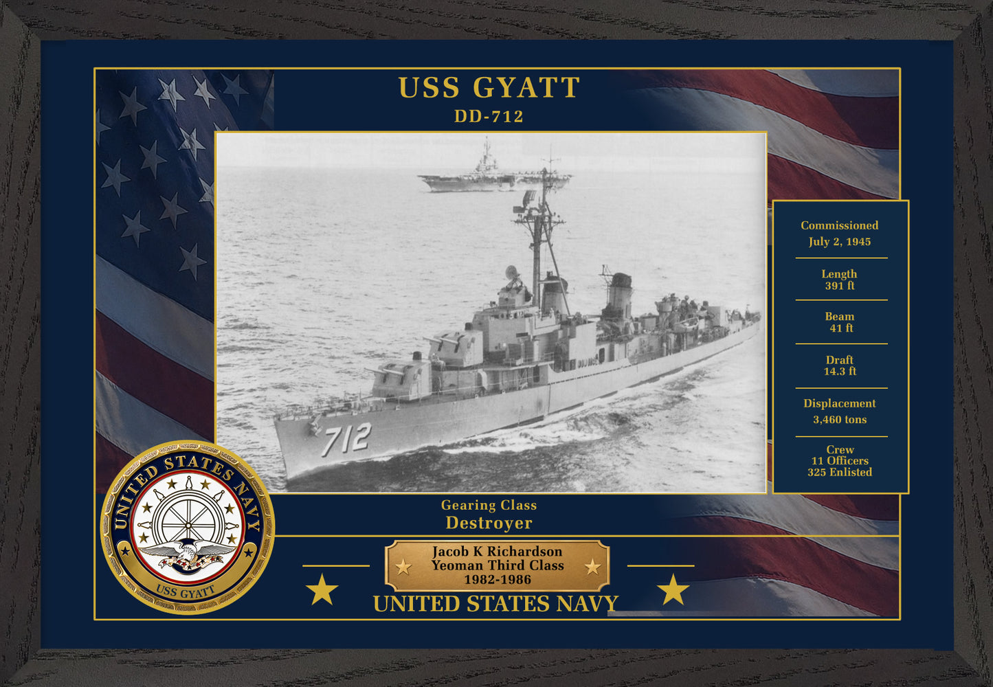 USS Gyatt DD-712 Framed Patriotic Photo