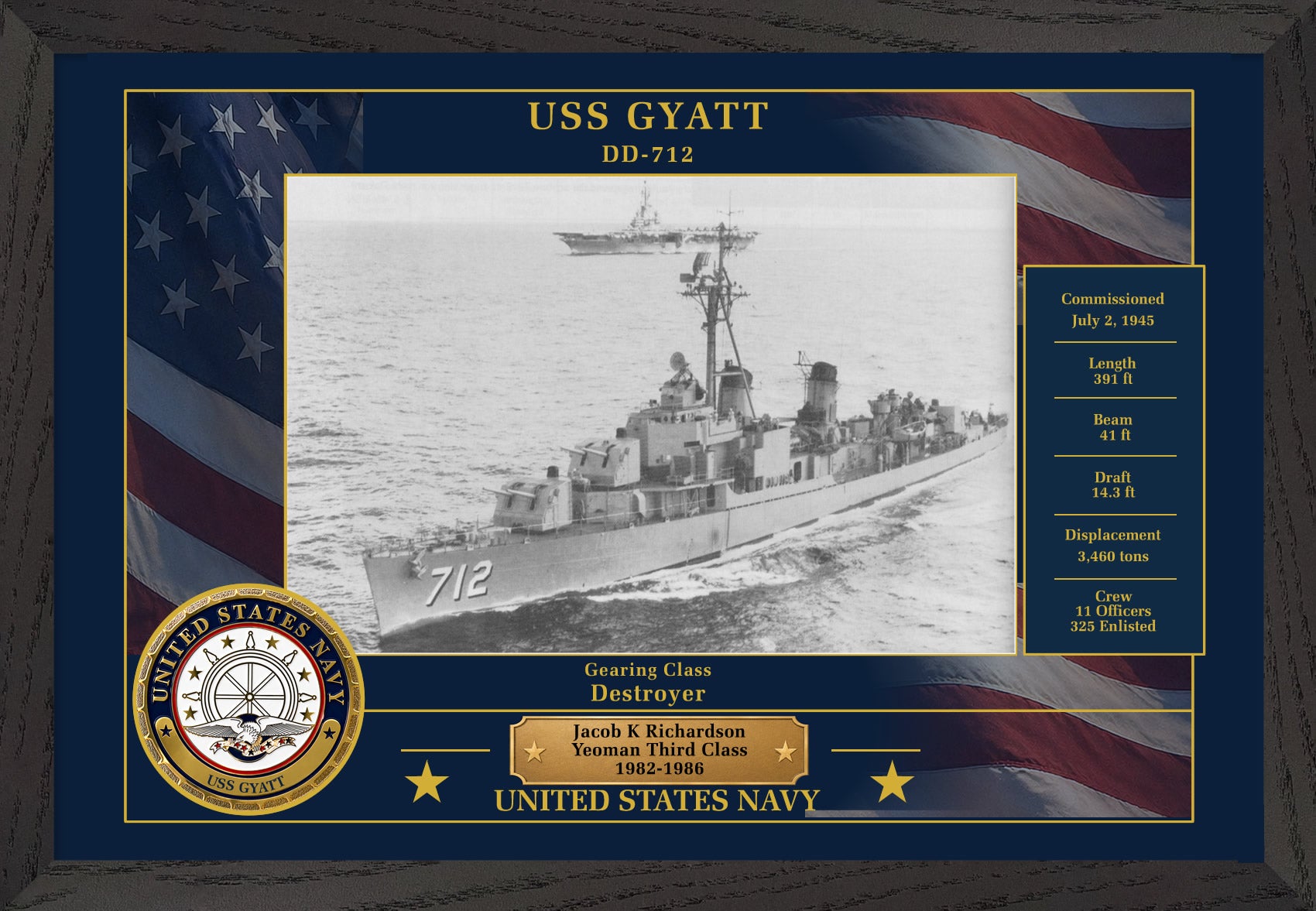 USS Gyatt DD-712 Framed Patriotic Photo