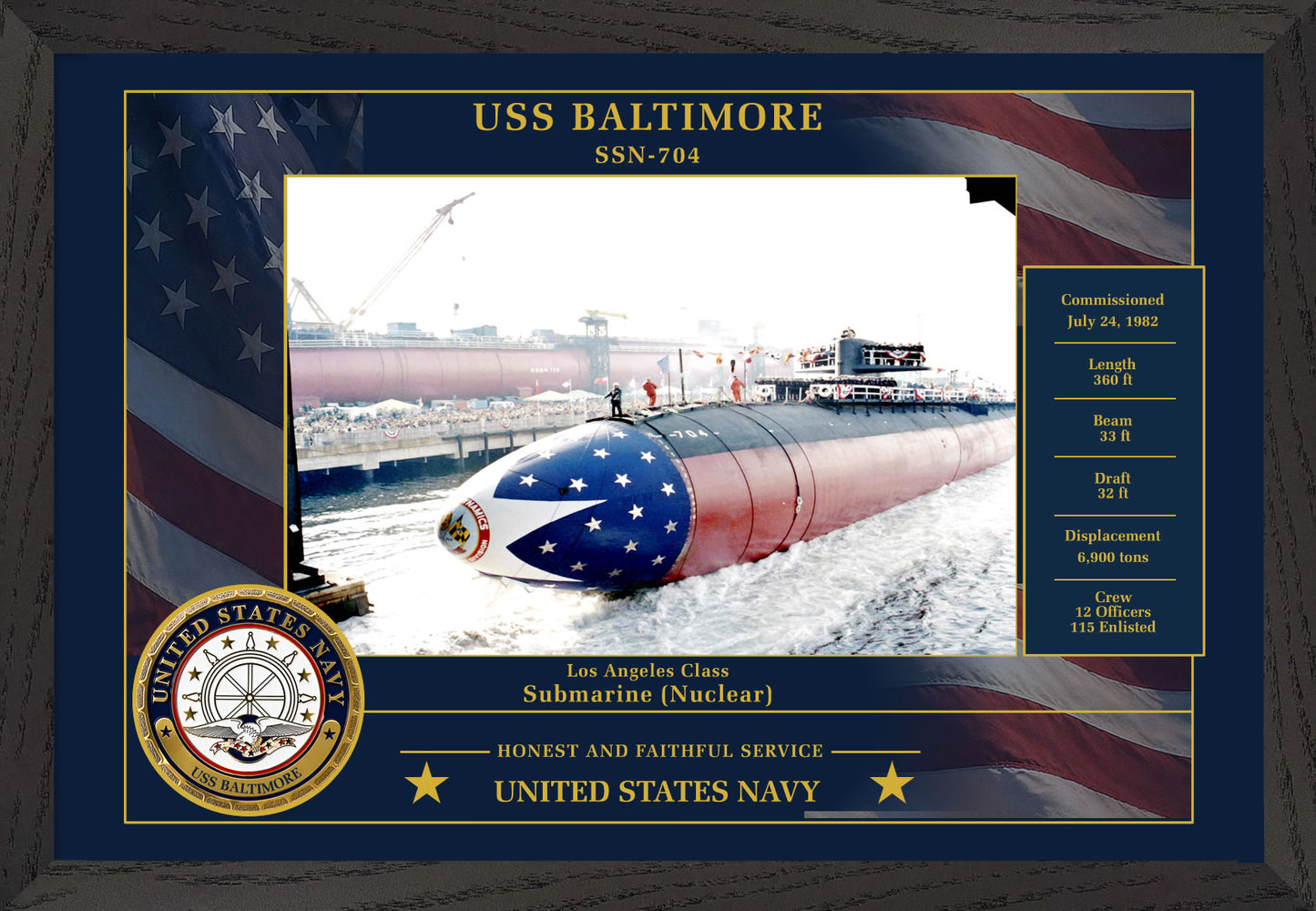 USS Baltimore SSN-704 Framed Patriotic Photo
