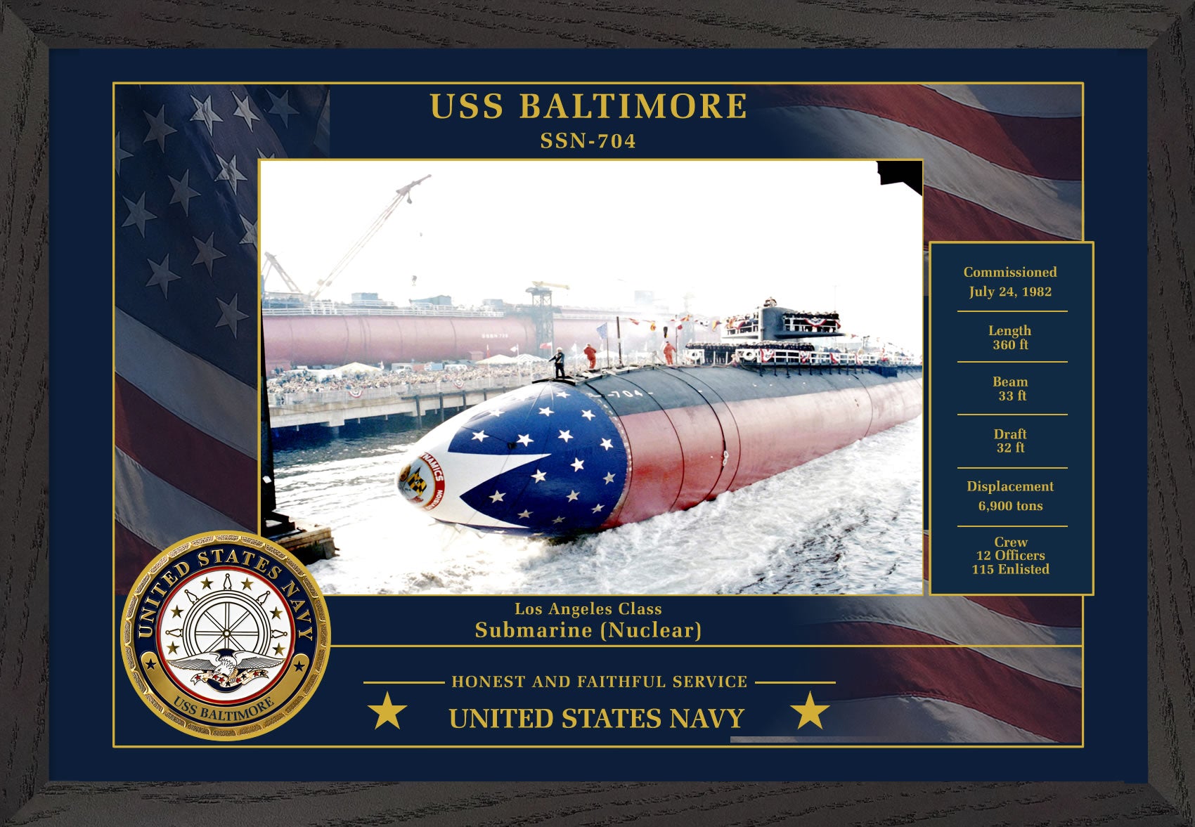 USS Baltimore SSN-704 Framed Patriotic Photo