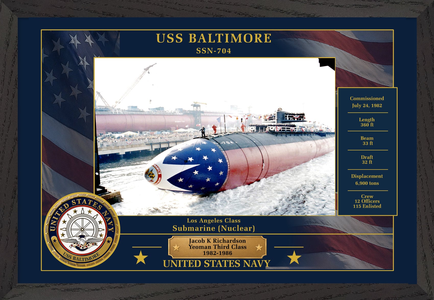 USS Baltimore SSN-704 Framed Patriotic Photo