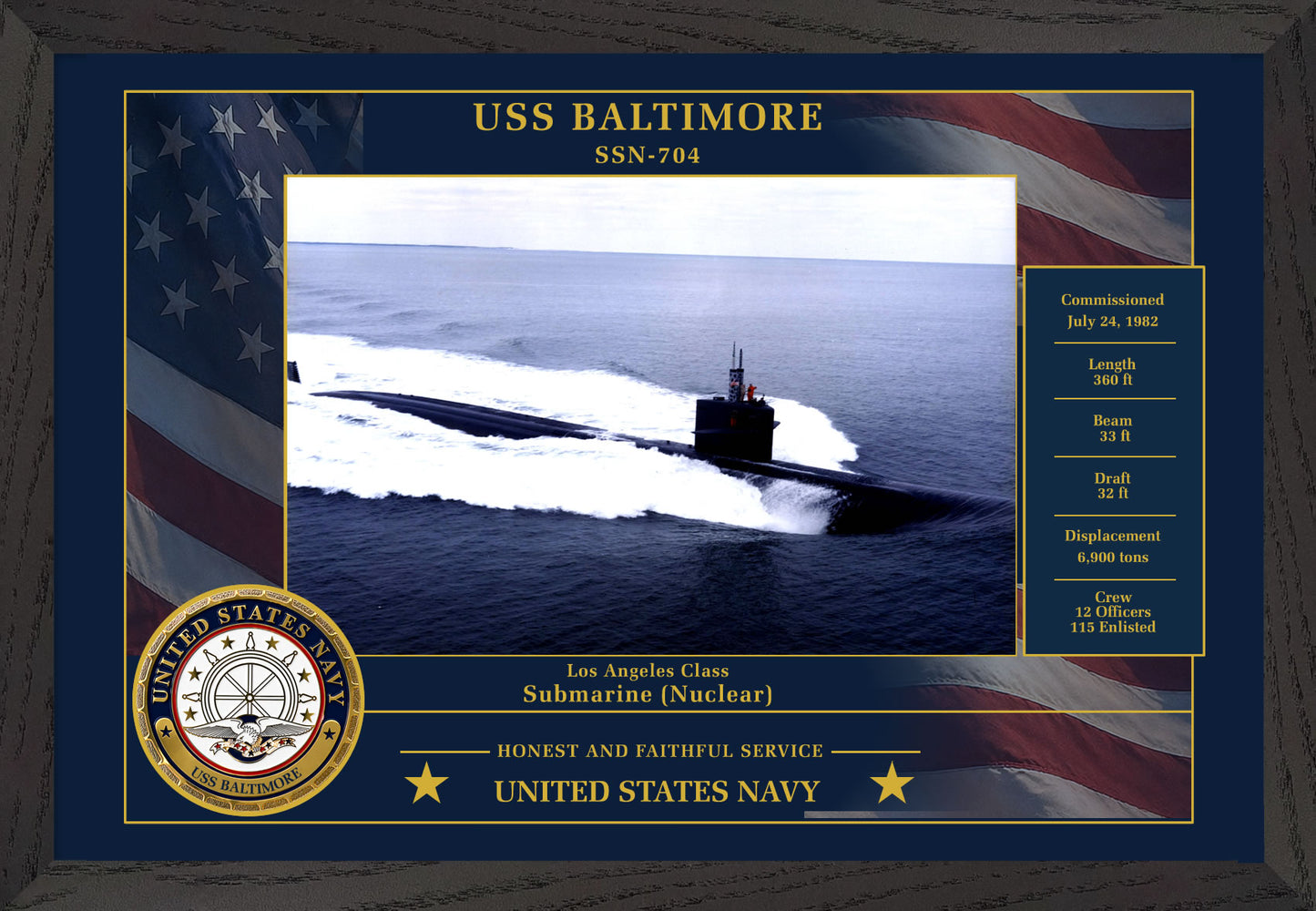 USS Baltimore SSN-704 Framed Patriotic Photo