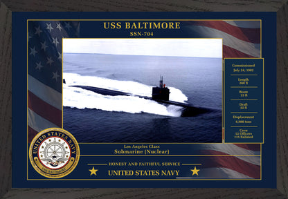 USS Baltimore SSN-704 Framed Patriotic Photo