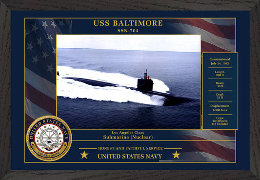 USS Baltimore SSN-704 Framed Patriotic Photo