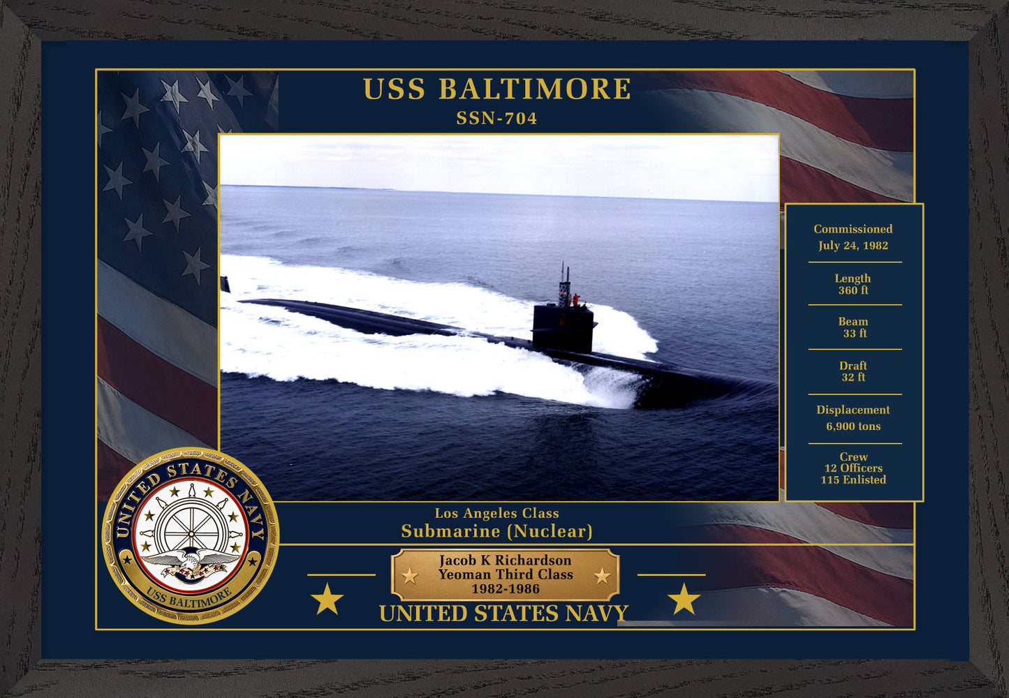 USS Baltimore SSN-704 Framed Patriotic Photo