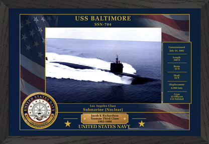 USS Baltimore SSN-704 Framed Patriotic Photo