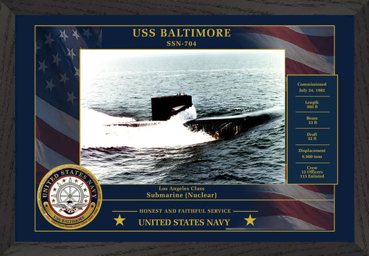 USS Baltimore SSN-704 Framed Patriotic Photo