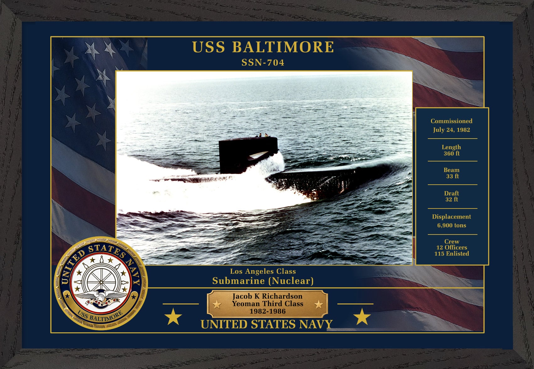 USS Baltimore SSN-704 Framed Patriotic Photo