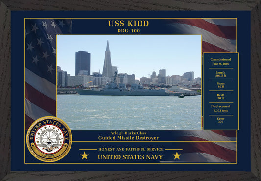 USS Kidd DDG-100 Framed Patriotic Photo