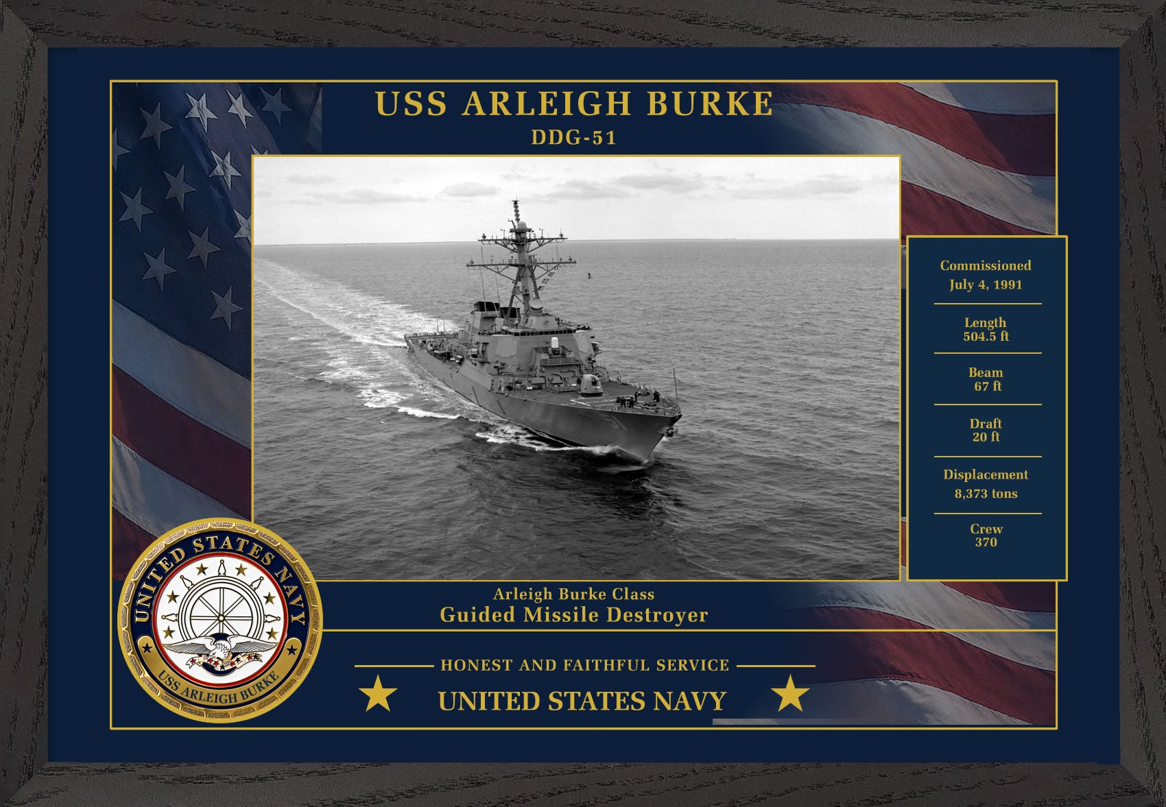 USS Arleigh Burke DDG-51 Framed Patriotic Photo