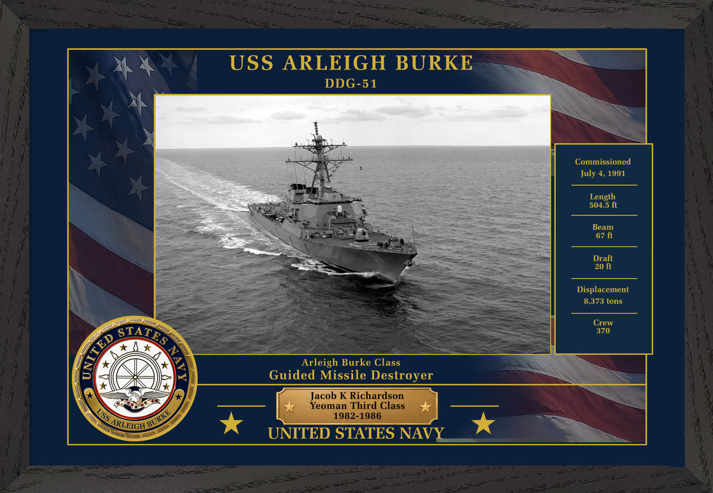 USS Arleigh Burke DDG-51 Framed Patriotic Photo