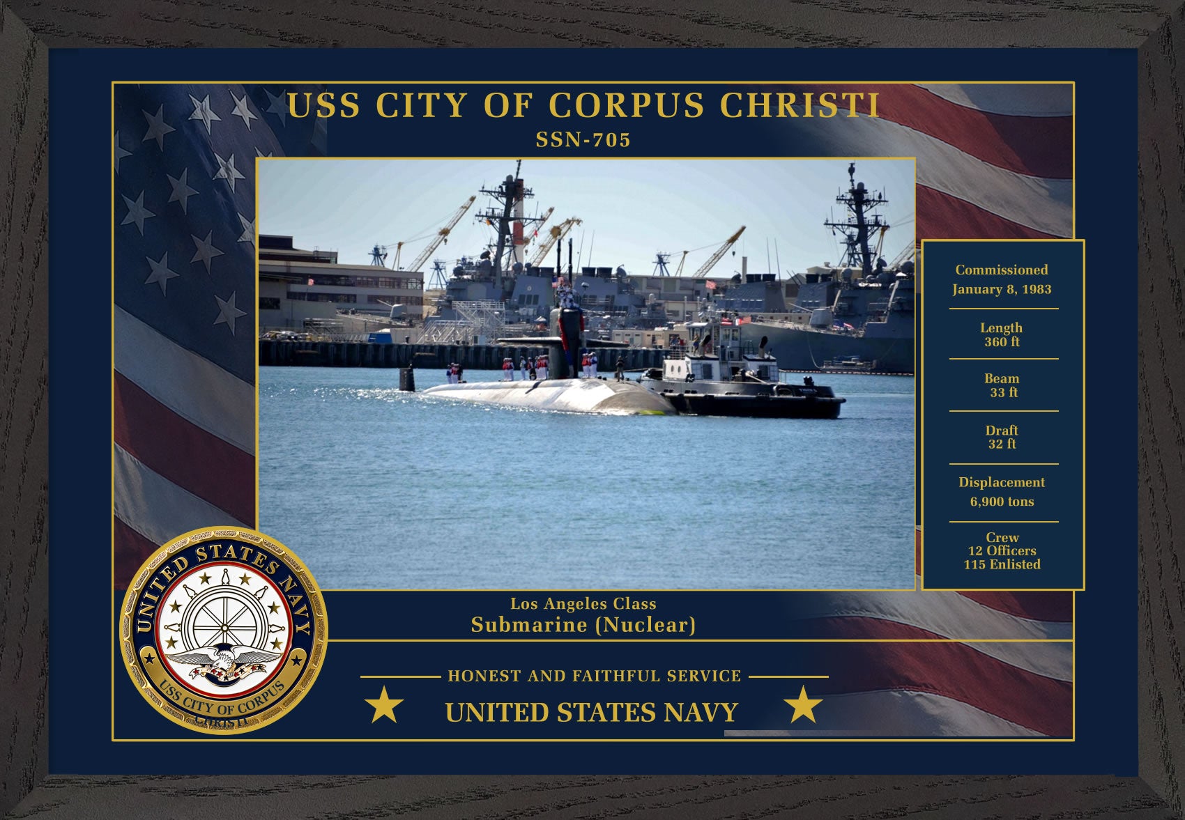 USS City Of Corpus Christi SSN-705 Framed Patriotic Photo