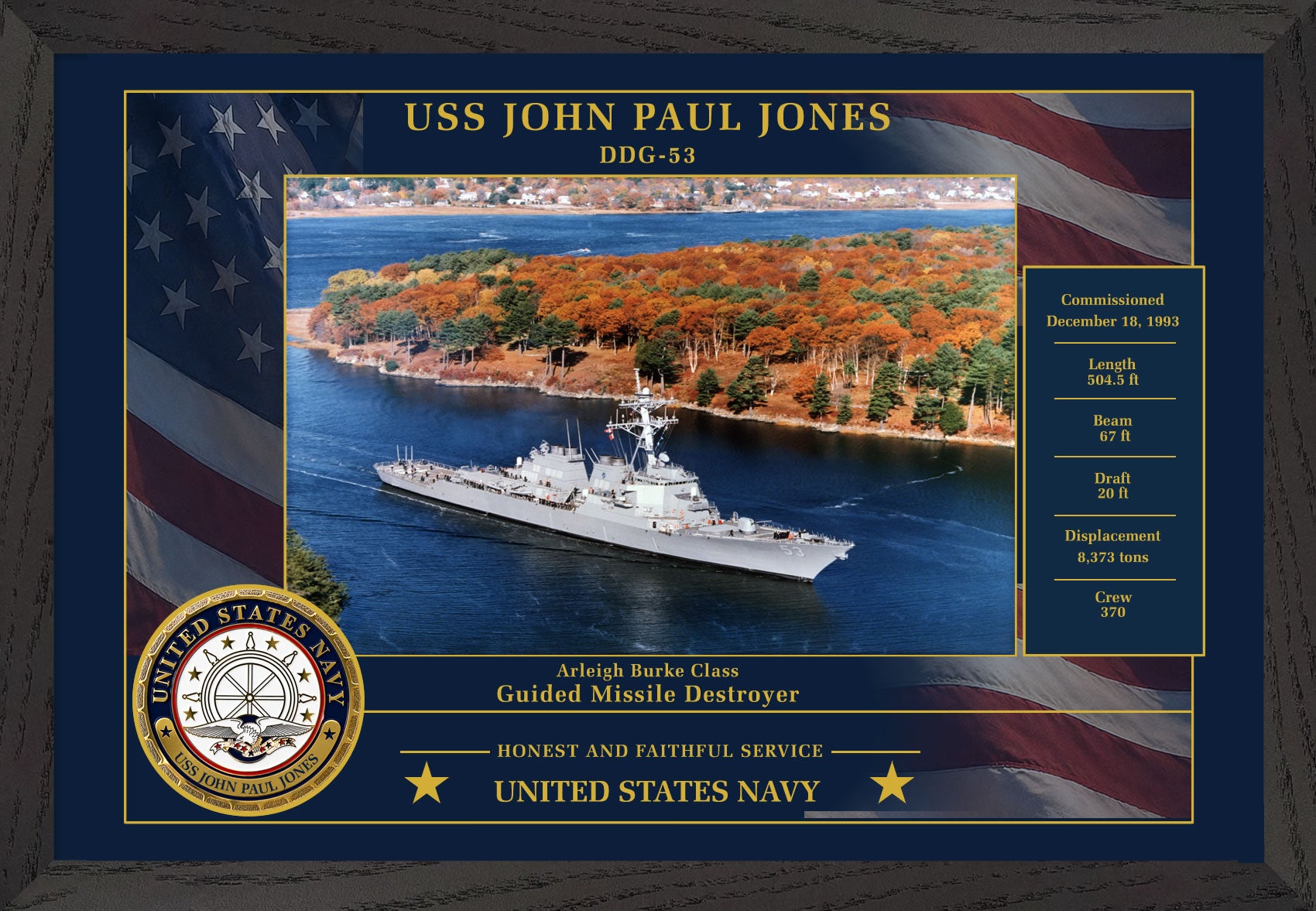 USS John Paul Jones DDG-53 Framed Patriotic Photo