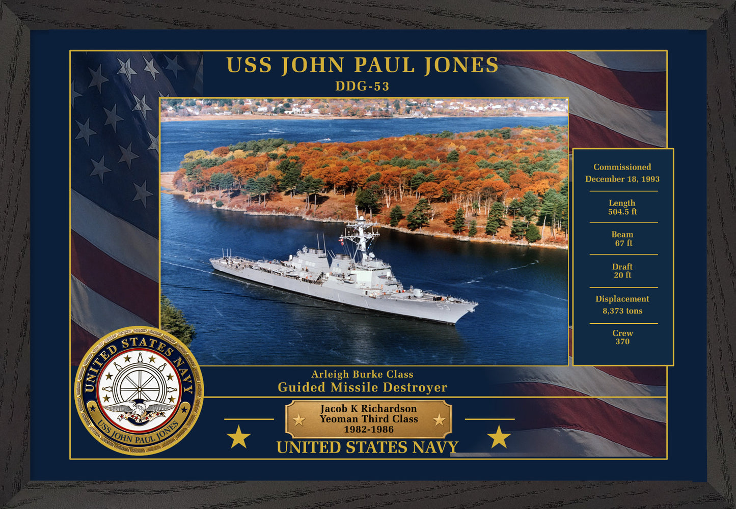 USS John Paul Jones DDG-53 Framed Patriotic Photo