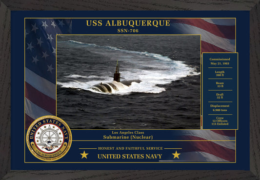 USS Albuquerque SSN-706 Framed Patriotic Photo