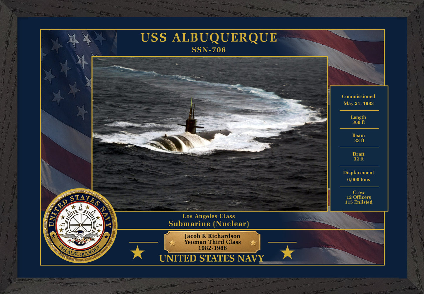 USS Albuquerque SSN-706 Framed Patriotic Photo
