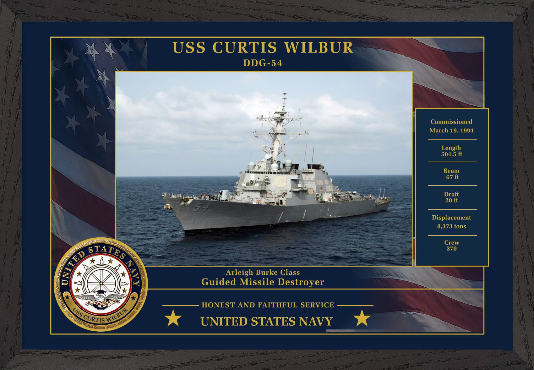 USS Curtis Wilbur DDG-54 Framed Patriotic Photo