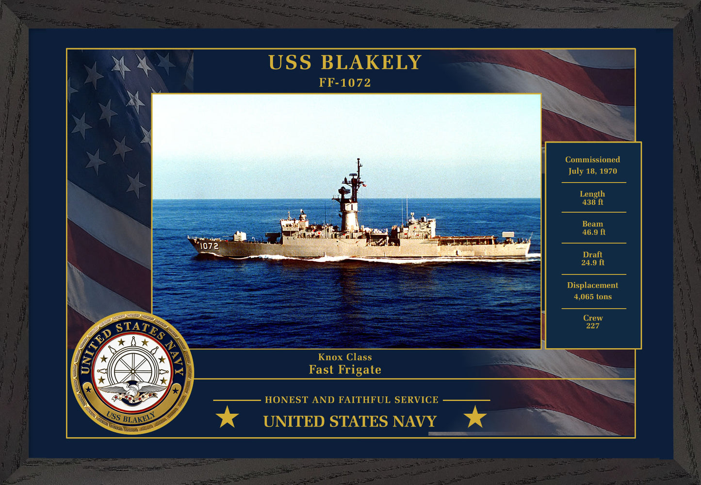 USS Blakely FF-1072 Framed Patriotic Photo