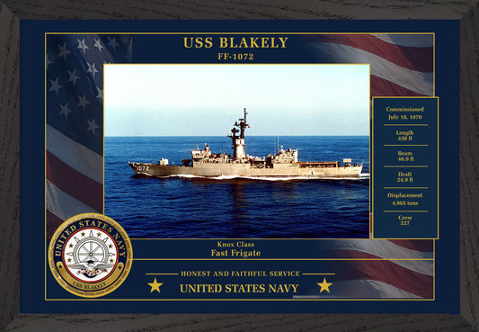 USS Blakely FF-1072 Framed Patriotic Photo