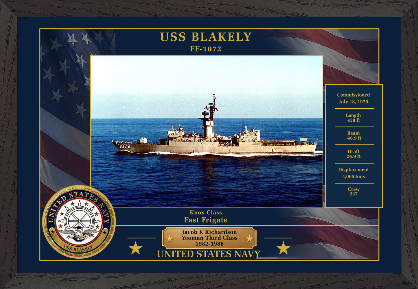 USS Blakely FF-1072 Framed Patriotic Photo