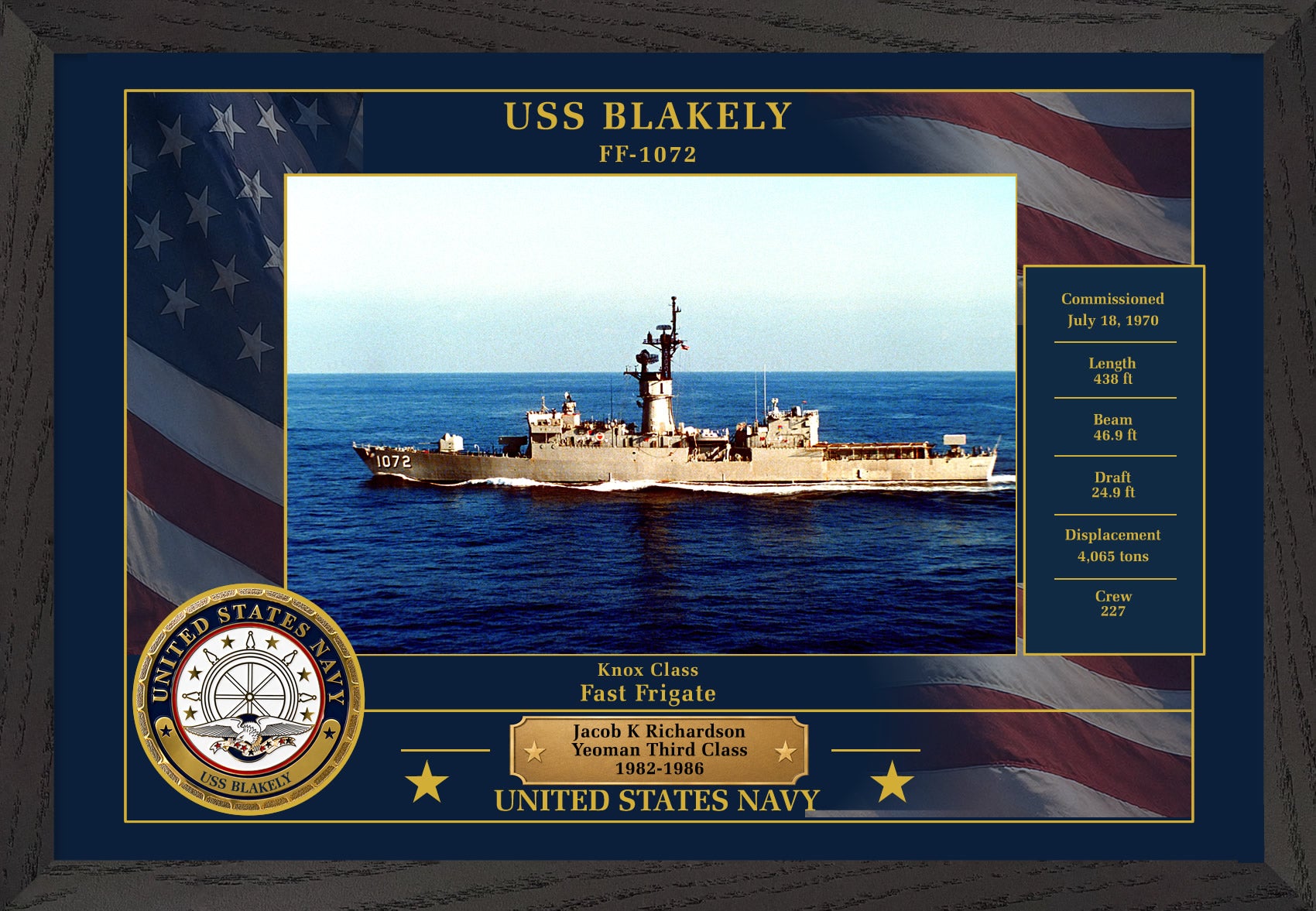 USS Blakely FF-1072 Framed Patriotic Photo