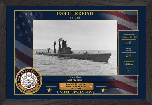 USS Burrfish SS-312 Framed Patriotic Photo