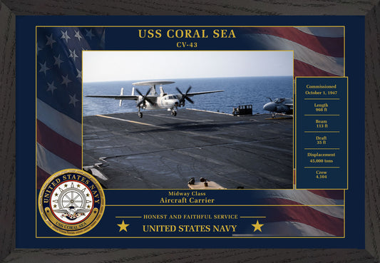 USS Coral Sea CV-43 Framed Patriotic Photo