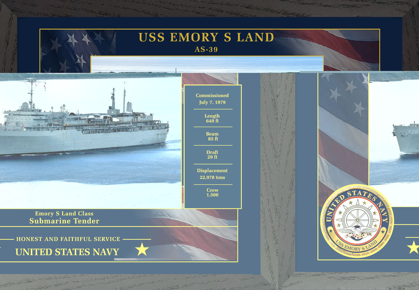 USS Emory S Land AS-39 Framed Patriotic Photo
