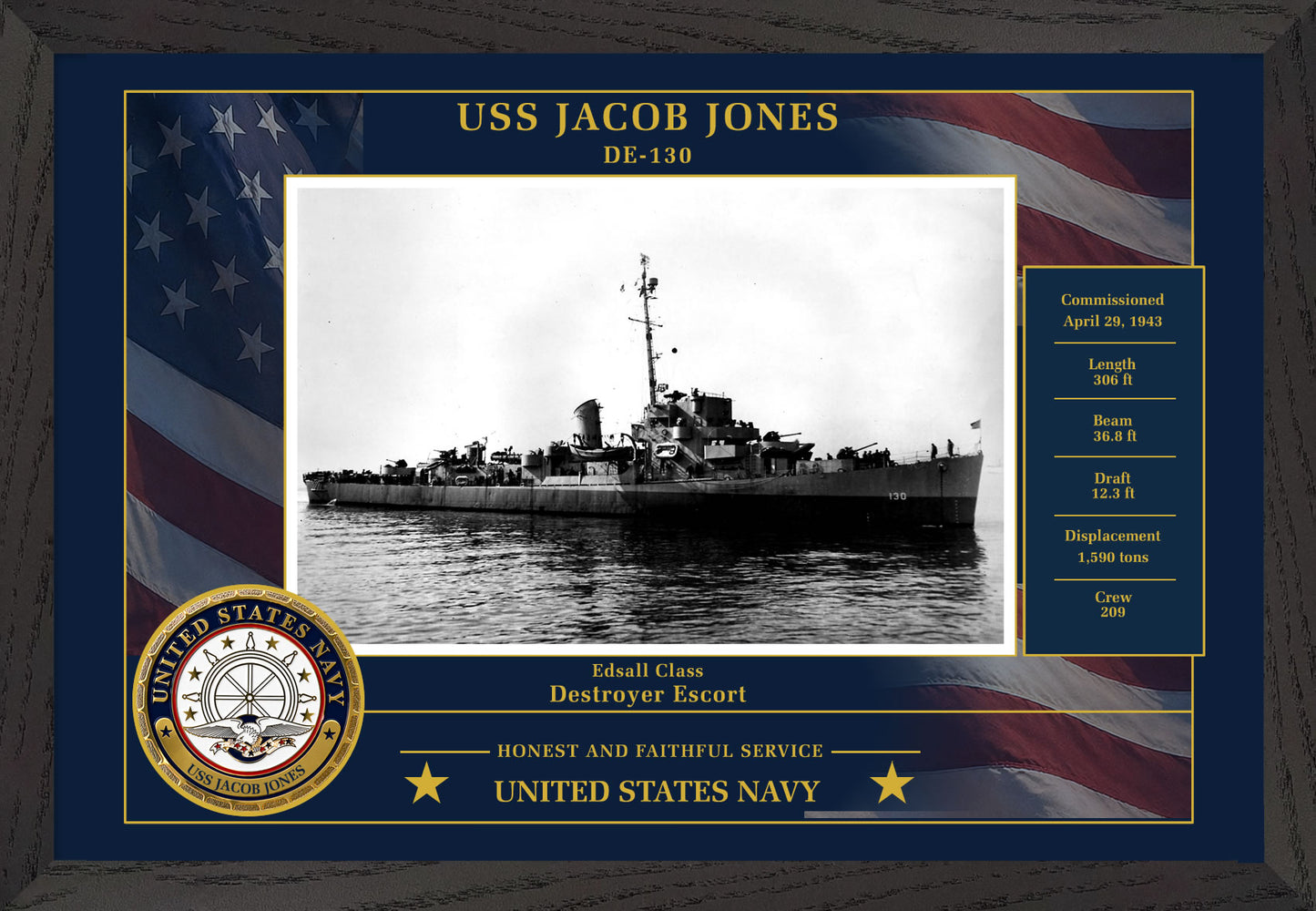 USS Jacob Jones DE-130 Framed Patriotic Photo