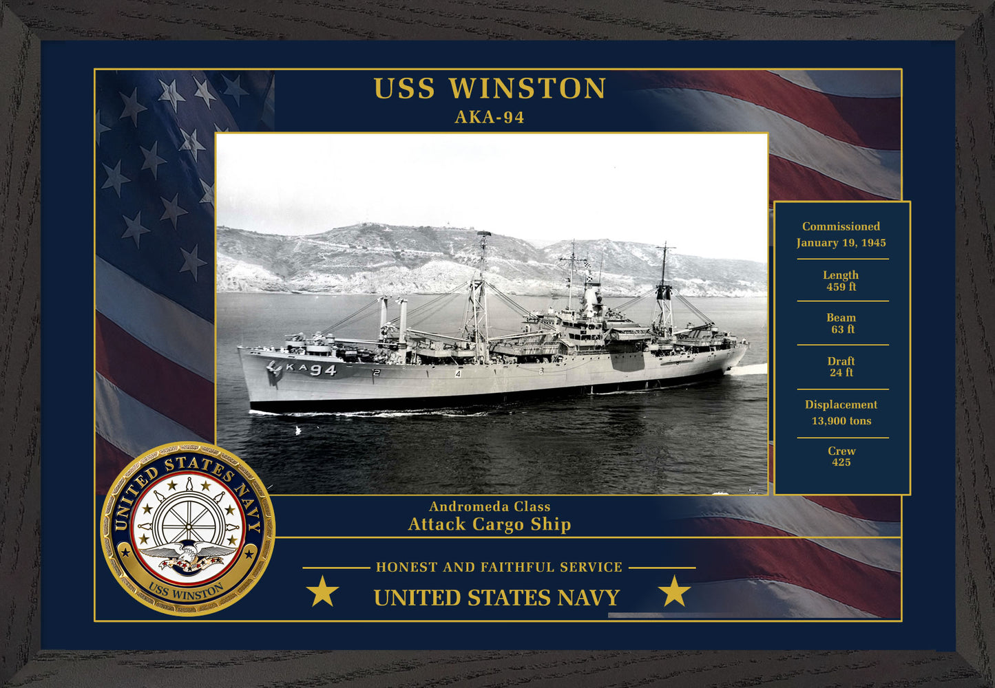 USS Winston AKA-94 Framed Patriotic Photo