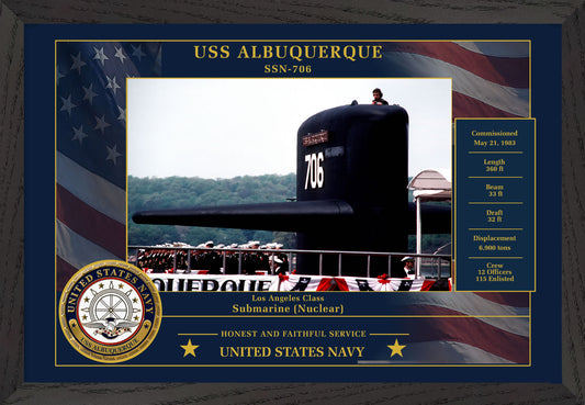 USS Albuquerque SSN-706 Framed Patriotic Photo