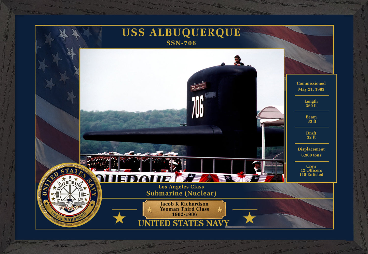 USS Albuquerque SSN-706 Framed Patriotic Photo