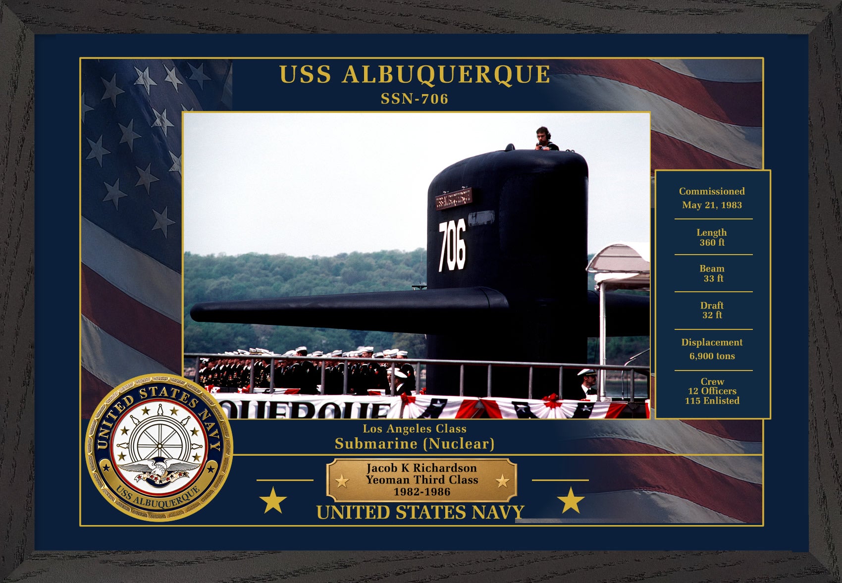 USS Albuquerque SSN-706 Framed Patriotic Photo