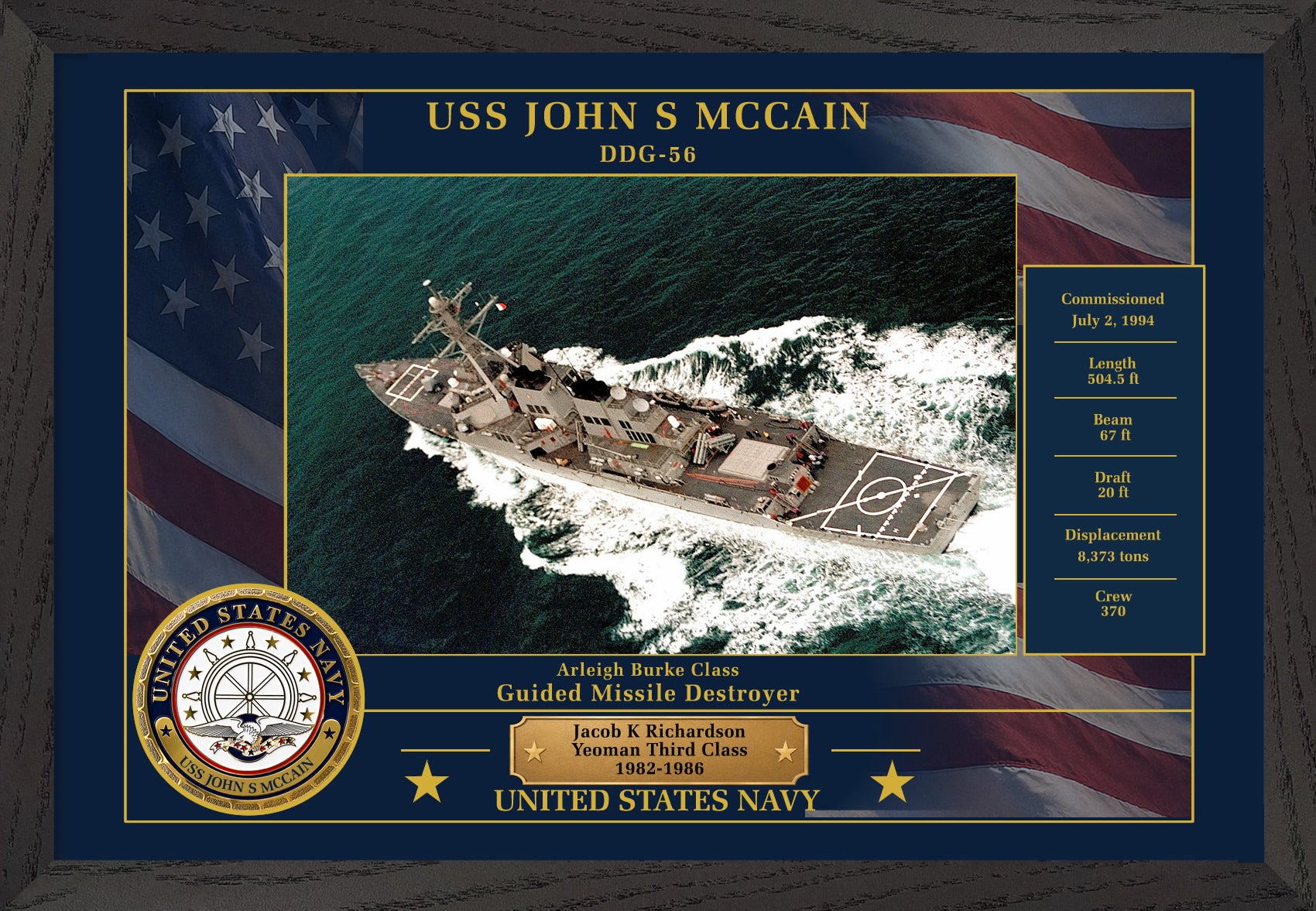 USS John S Mccain DDG-56 Framed Patriotic Photo