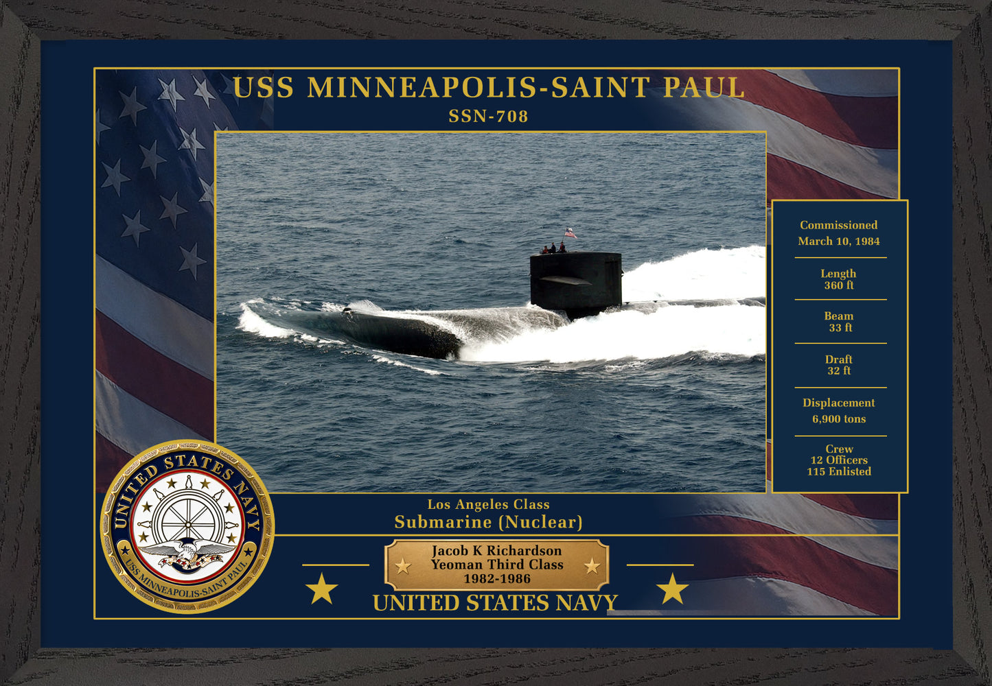 USS Minneapolis Saint Paul SSN-708 Framed Patriotic Photo