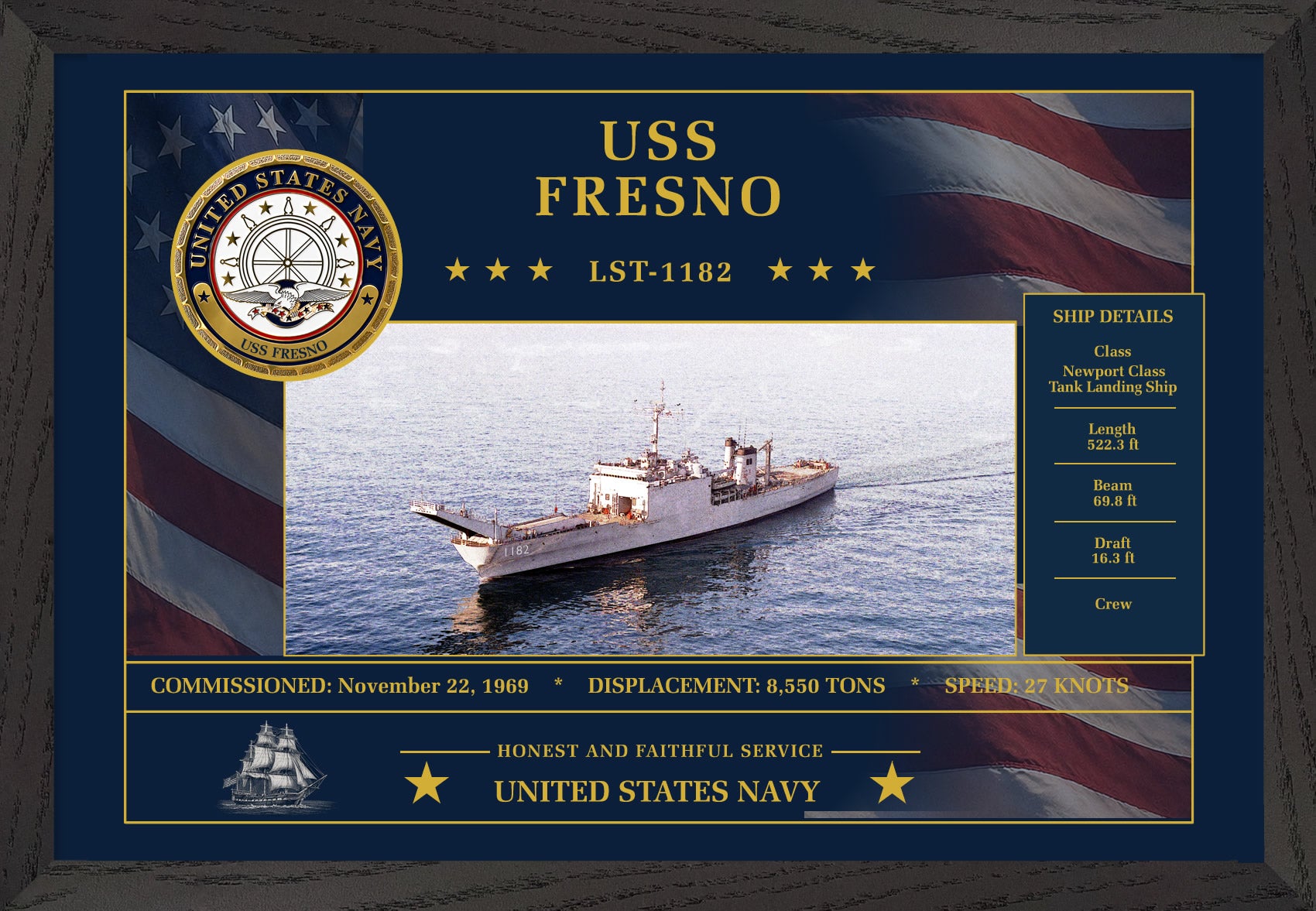USS Fresno LST-1182 Framed Patriotic Art